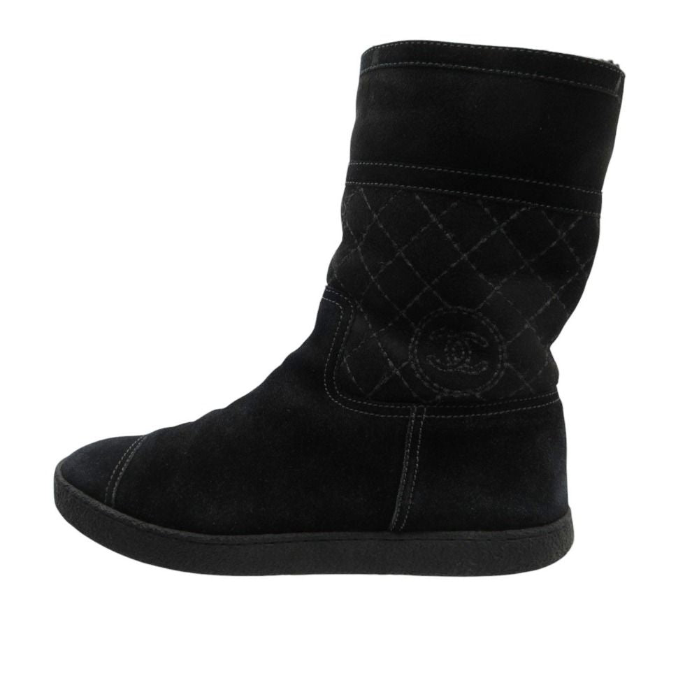 Chanel Boots CC Logo Quilted Shearling Boa Black