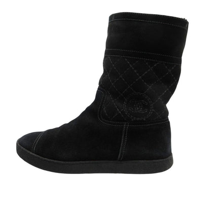 Chanel Boots CC Logo Quilted Shearling Boa Black