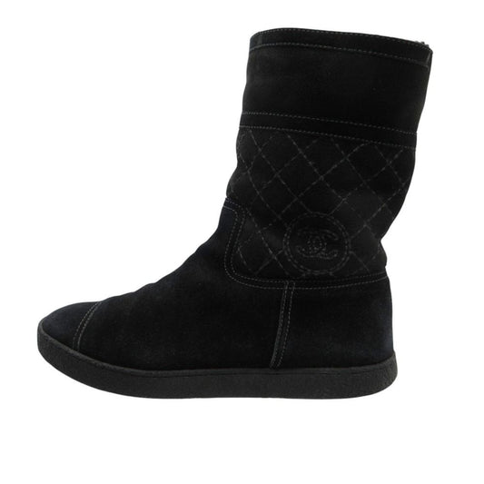 Chanel Boots CC Logo Quilted Shearling Boa Black