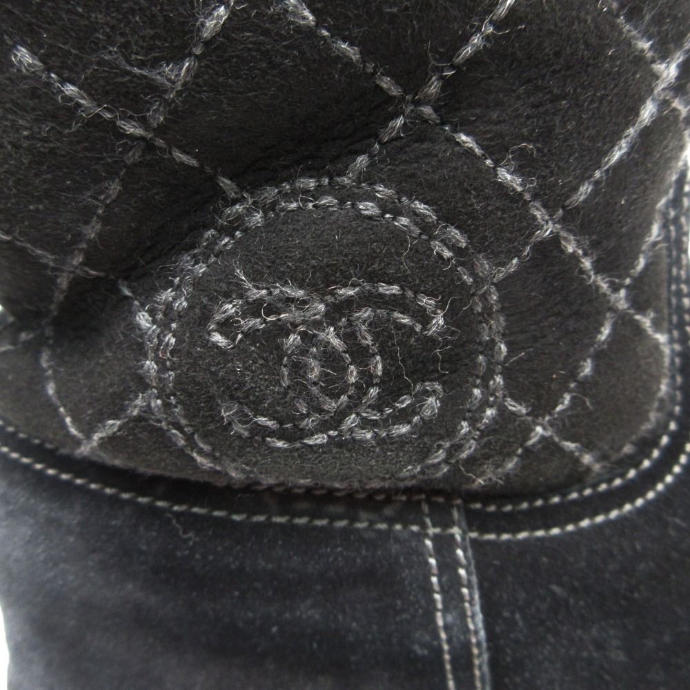 Chanel Boots CC Logo Quilted Shearling Boa Black