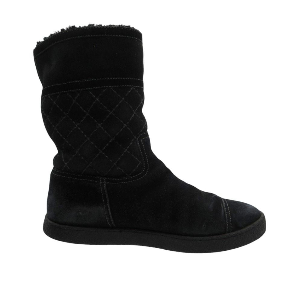Chanel Boots CC Logo Quilted Shearling Boa Black