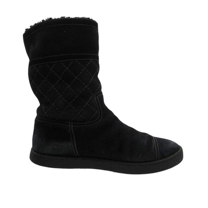 Chanel Boots CC Logo Quilted Shearling Boa Black