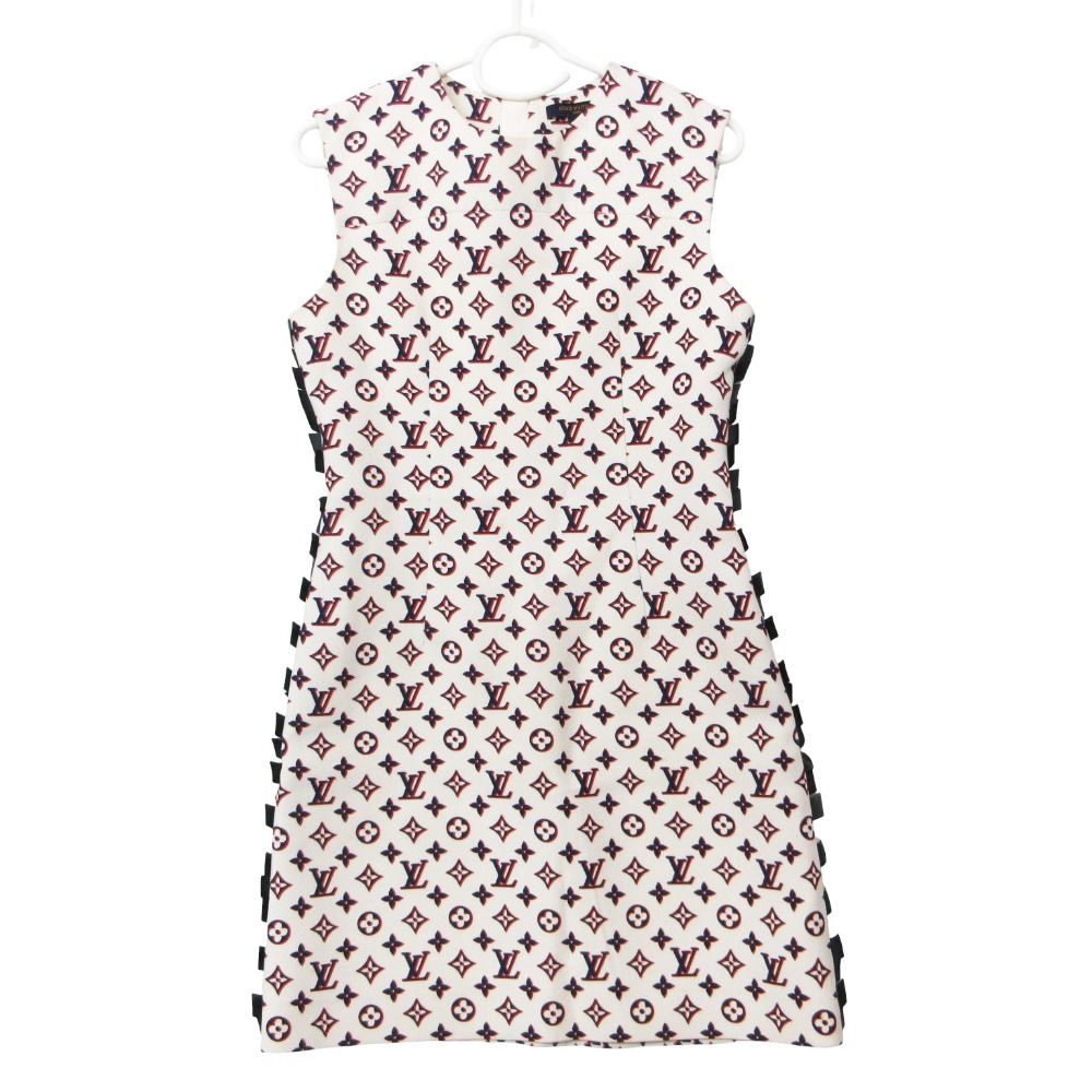 Louis Vuitton Dress Monogram Graphic Leather Trimmed Sleeveless Knee Length