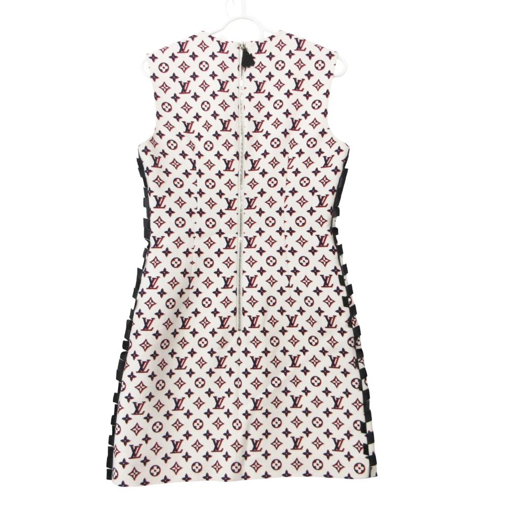 Louis Vuitton Dress Monogram Graphic Leather Trimmed Sleeveless Knee Length