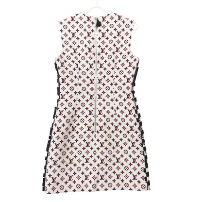 Louis Vuitton Dress Monogram Graphic Leather Trimmed Sleeveless Knee Length
