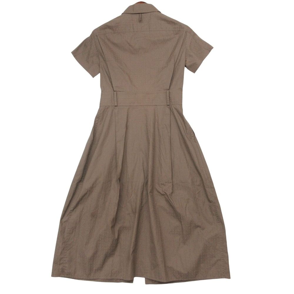 Hermes Dress Zip Up Shirt Mosaic Pattern Short Sleeve Long Length Brown