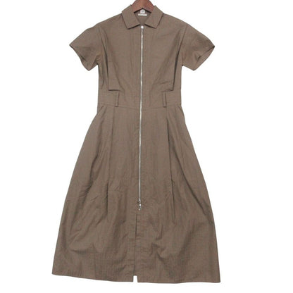 Hermes Dress Zip Up Shirt Mosaic Pattern Short Sleeve Long Length Brown