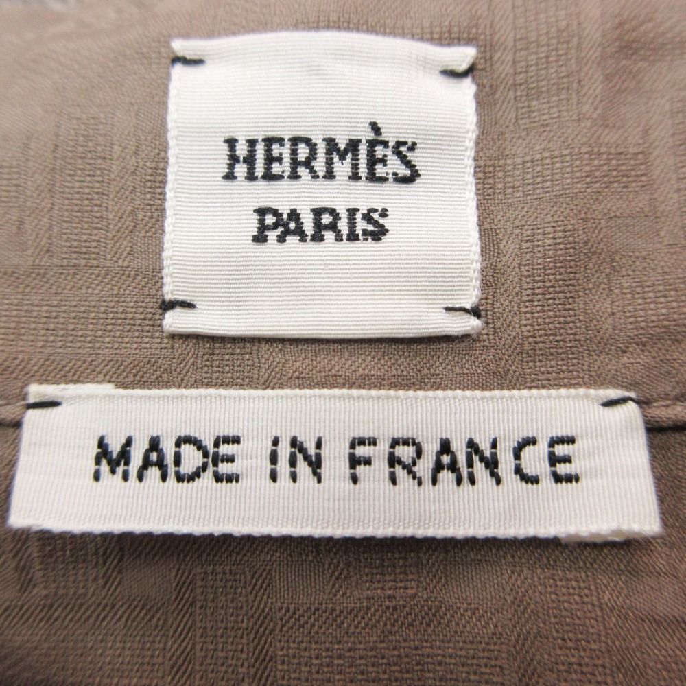 Hermes Dress Zip Up Shirt Mosaic Pattern Short Sleeve Long Length Brown