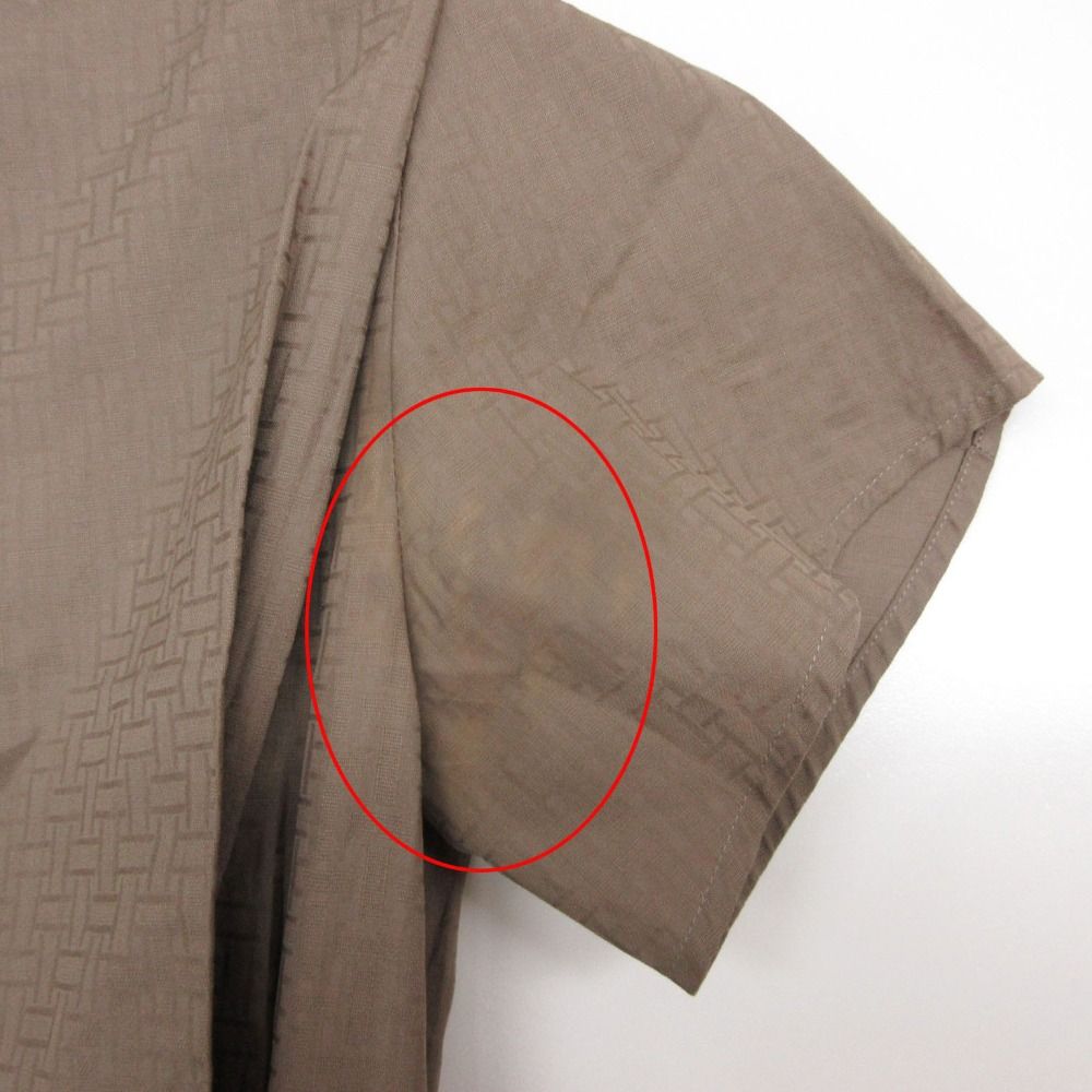 Hermes Dress Zip Up Shirt Mosaic Pattern Short Sleeve Long Length Brown