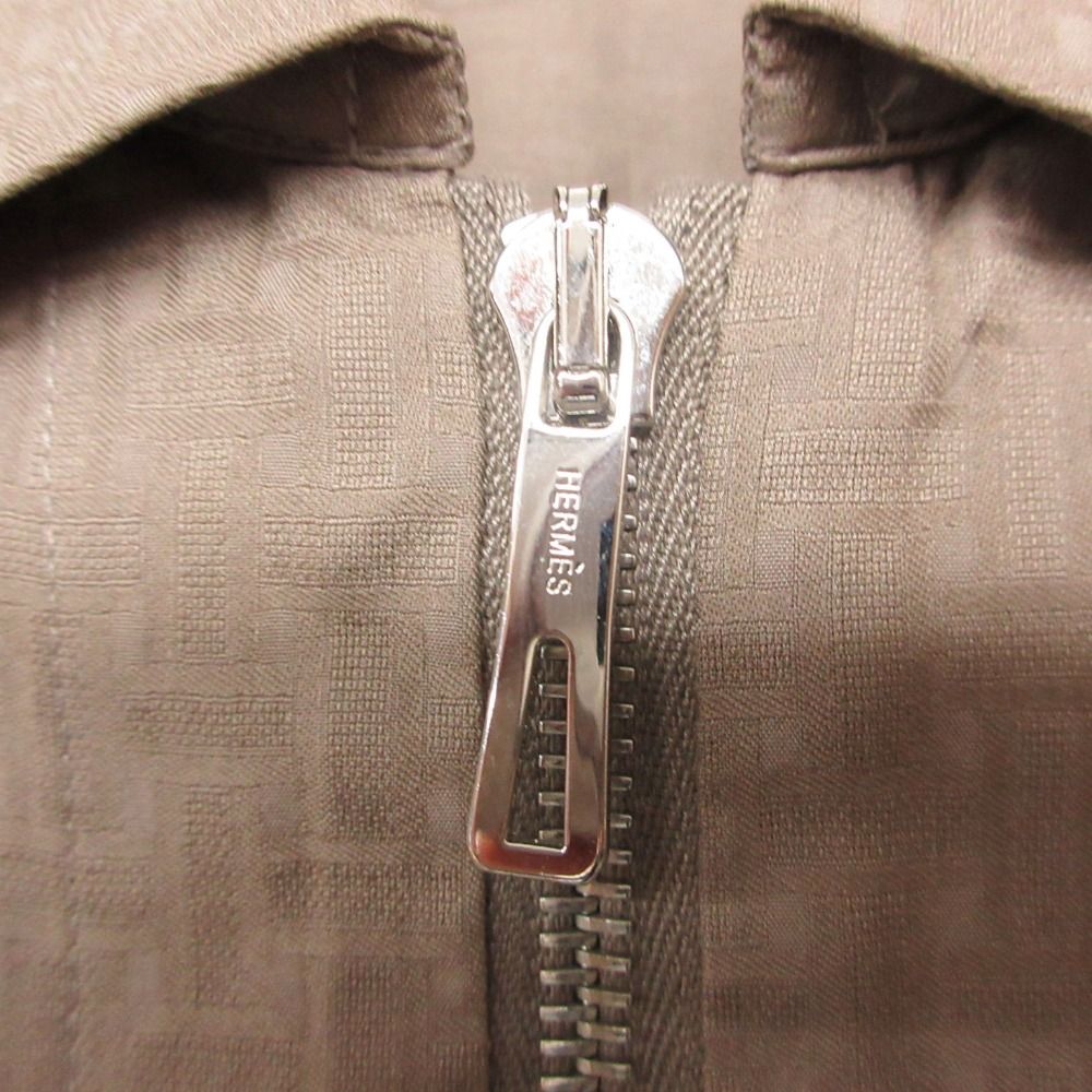 Hermes Dress Zip Up Shirt Mosaic Pattern Short Sleeve Long Length Brown