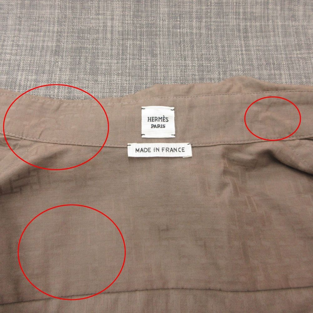 Hermes Dress Zip Up Shirt Mosaic Pattern Short Sleeve Long Length Brown