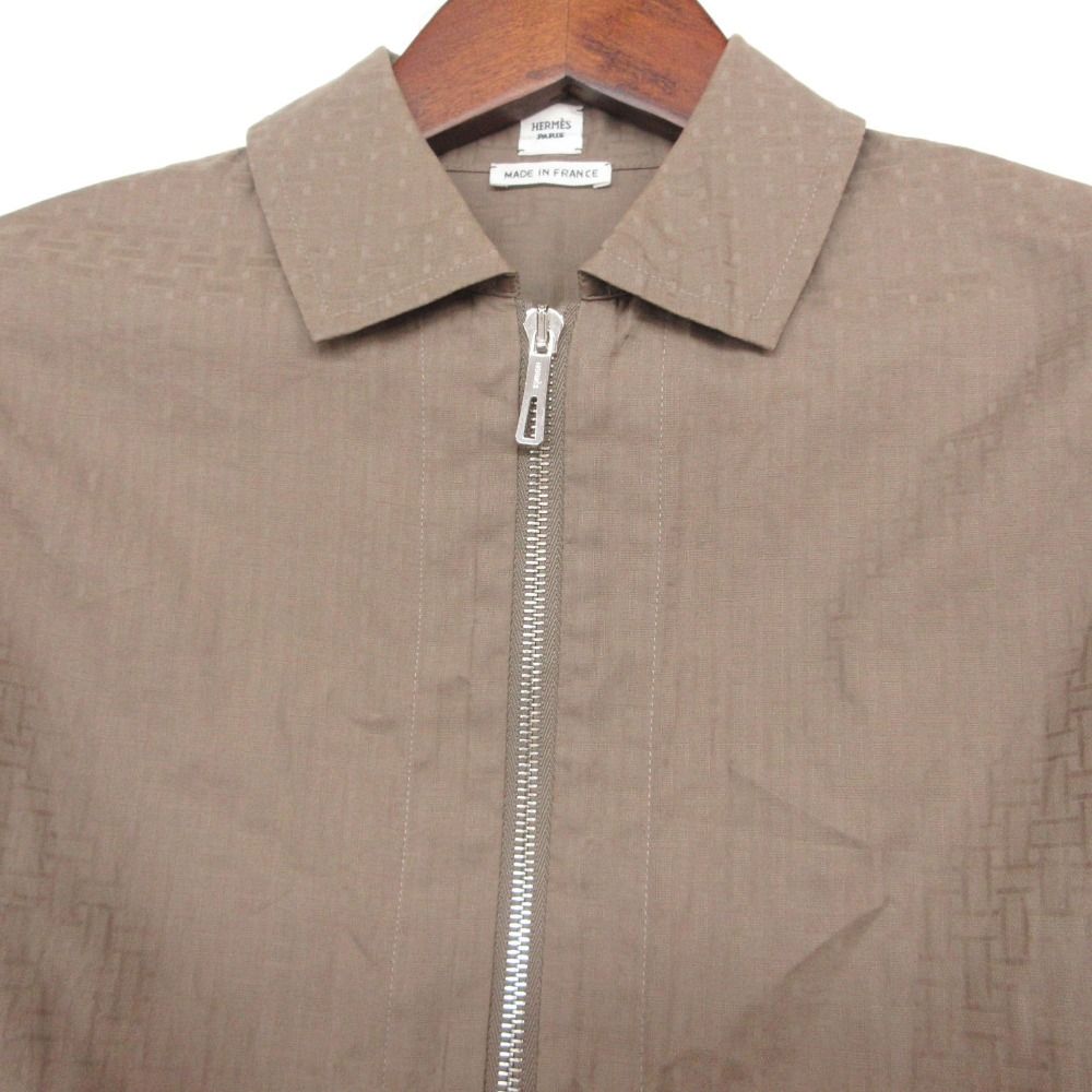 Hermes Dress Zip Up Shirt Mosaic Pattern Short Sleeve Long Length Brown