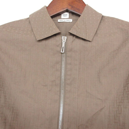 Hermes Dress Zip Up Shirt Mosaic Pattern Short Sleeve Long Length Brown