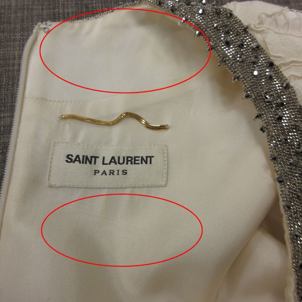 Saint Laurent Paris Dress All Lace Bijou Neck Long Sleeve Knee Length White