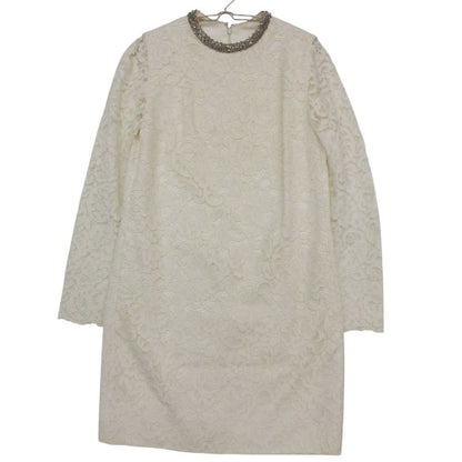 Saint Laurent Paris Dress All Lace Bijou Neck Long Sleeve Knee Length White
