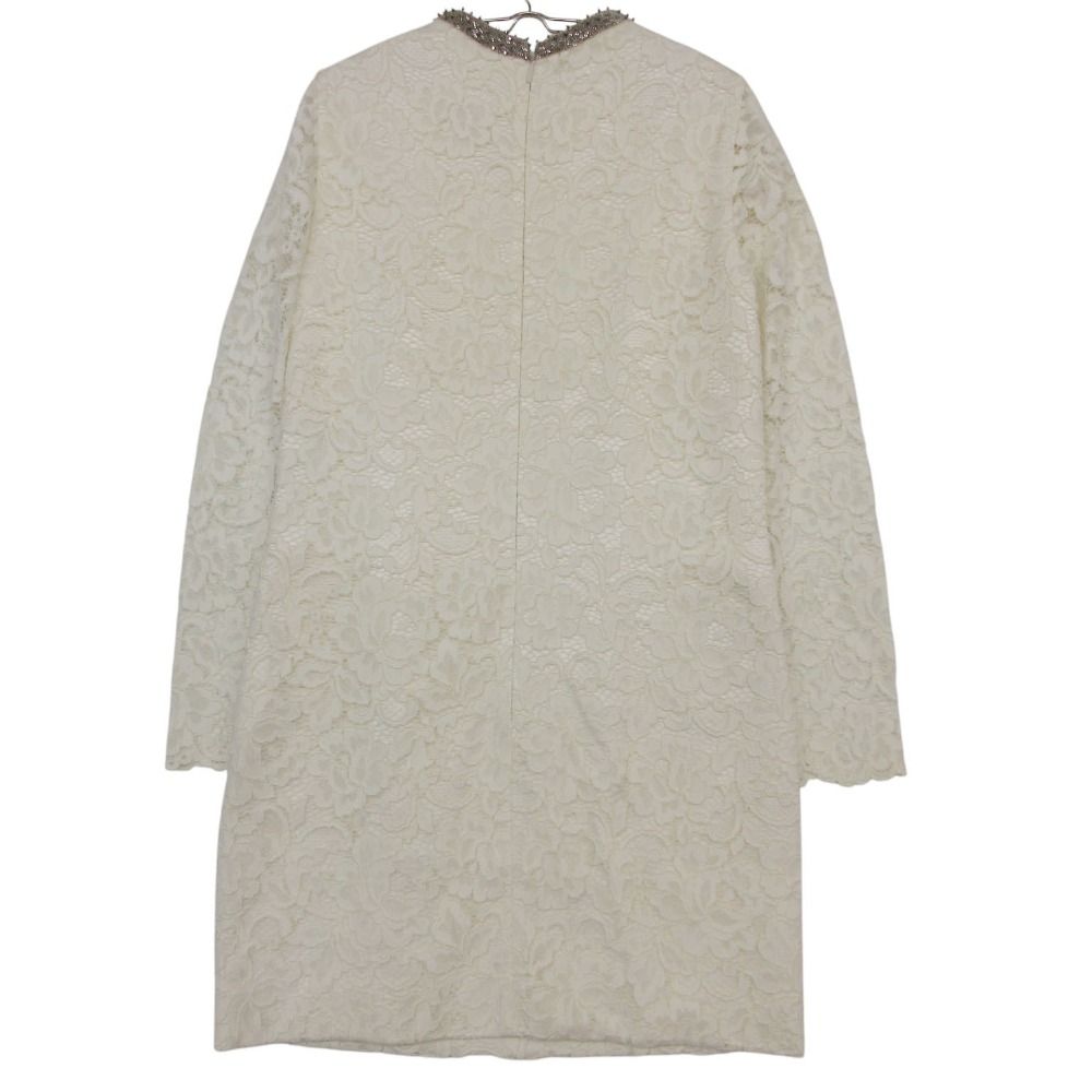 Saint Laurent Paris Dress All Lace Bijou Neck Long Sleeve Knee Length White