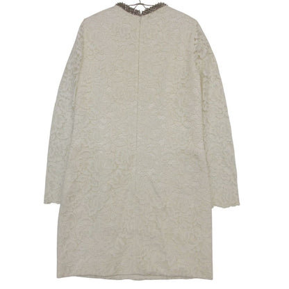 Saint Laurent Paris Dress All Lace Bijou Neck Long Sleeve Knee Length White