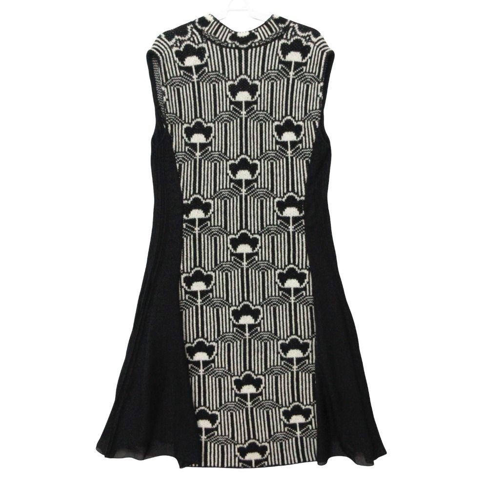 Prada Dress Wool Knit Contrast Sleeveless Knee Length Black