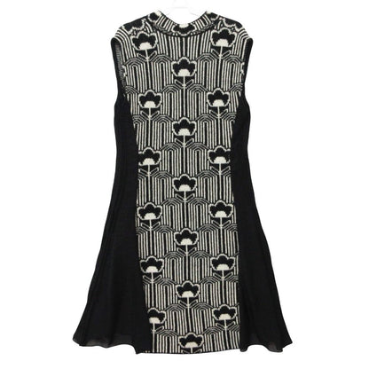 Prada Dress Wool Knit Contrast Sleeveless Knee Length Black