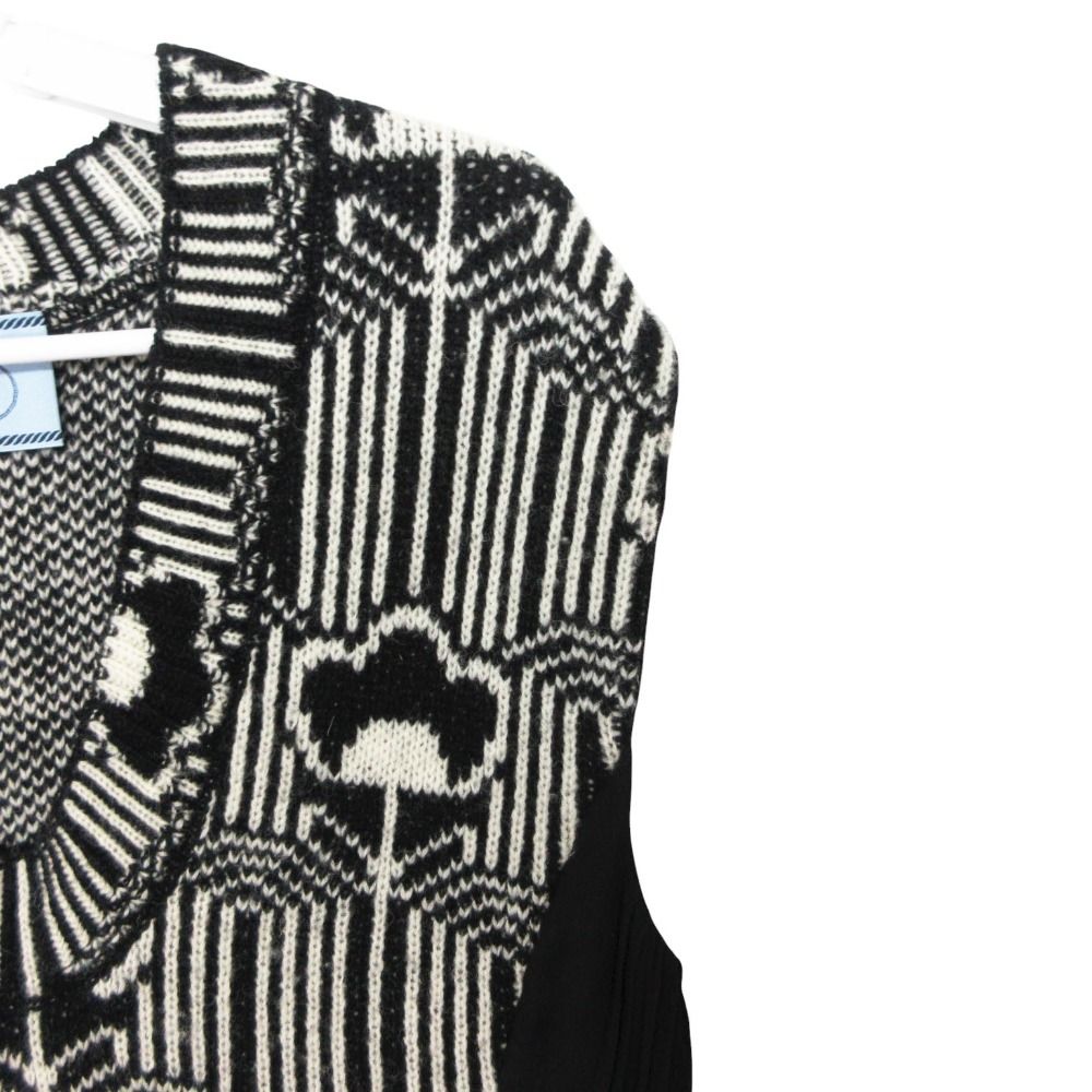 Prada Dress Wool Knit Contrast Sleeveless Knee Length Black