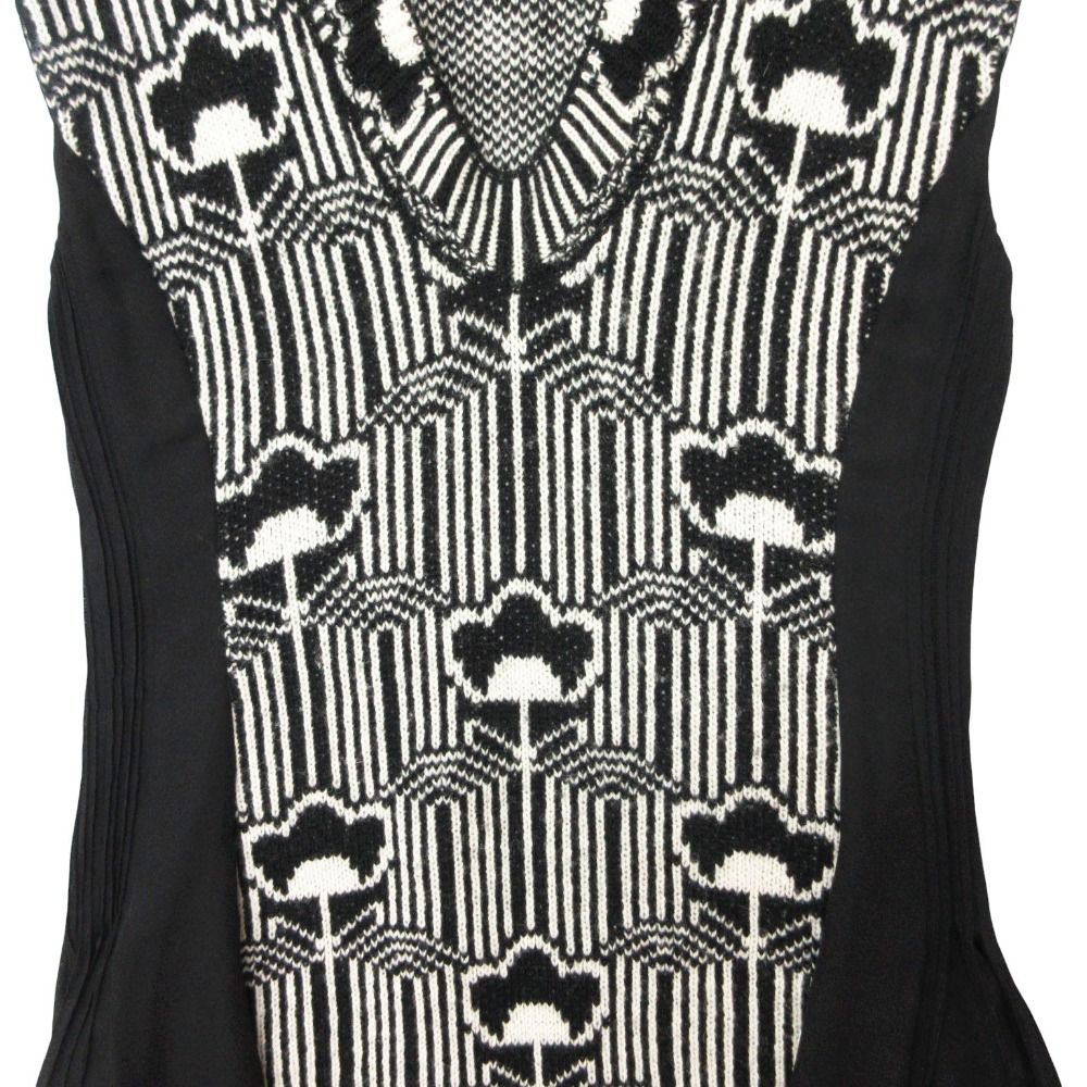 Prada Dress Wool Knit Contrast Sleeveless Knee Length Black
