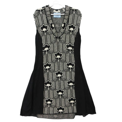 Prada Dress Wool Knit Contrast Sleeveless Knee Length Black