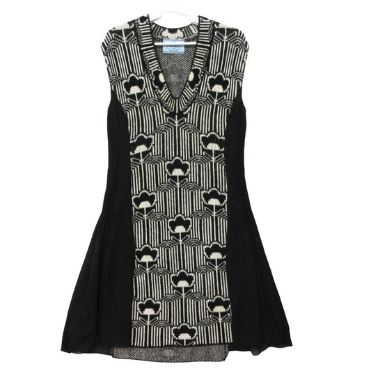 Prada Dress Wool Knit Contrast Sleeveless Knee Length Black