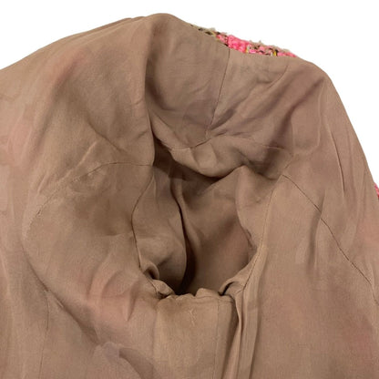 Chanel Jacket 36 S Pink Brown Tweed Stand Collar Block Check Bijou Button