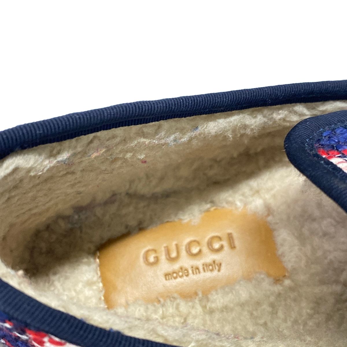 Gucci Flat Shoes 37 Horsebit Tweed Navy White Multi