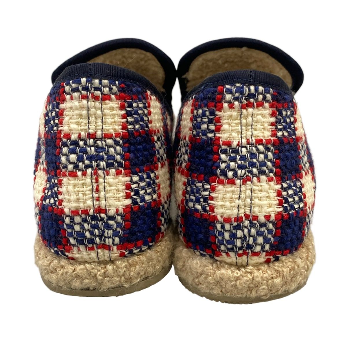 Gucci Flat Shoes 37 Horsebit Tweed Navy White Multi