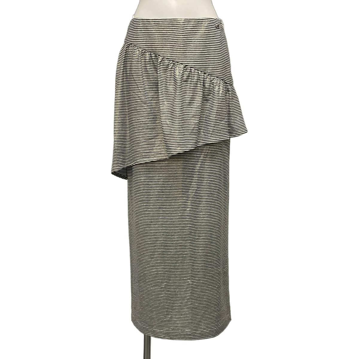 Chanel Long Skirt 38 M White Black Linen Border Lame Cruise