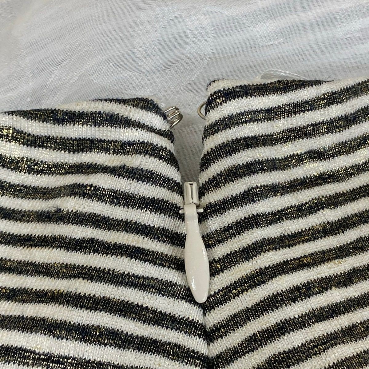Chanel Long Skirt 38 M White Black Linen Border Lame Cruise