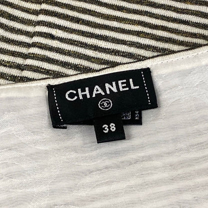 Chanel Long Skirt 38 M White Black Linen Border Lame Cruise