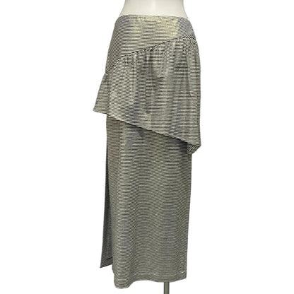 Chanel Long Skirt 38 M White Black Linen Border Lame Cruise