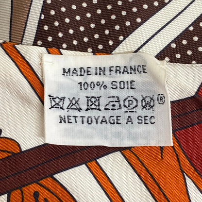 Hermes Scarf Twill White Dark Brown Multi