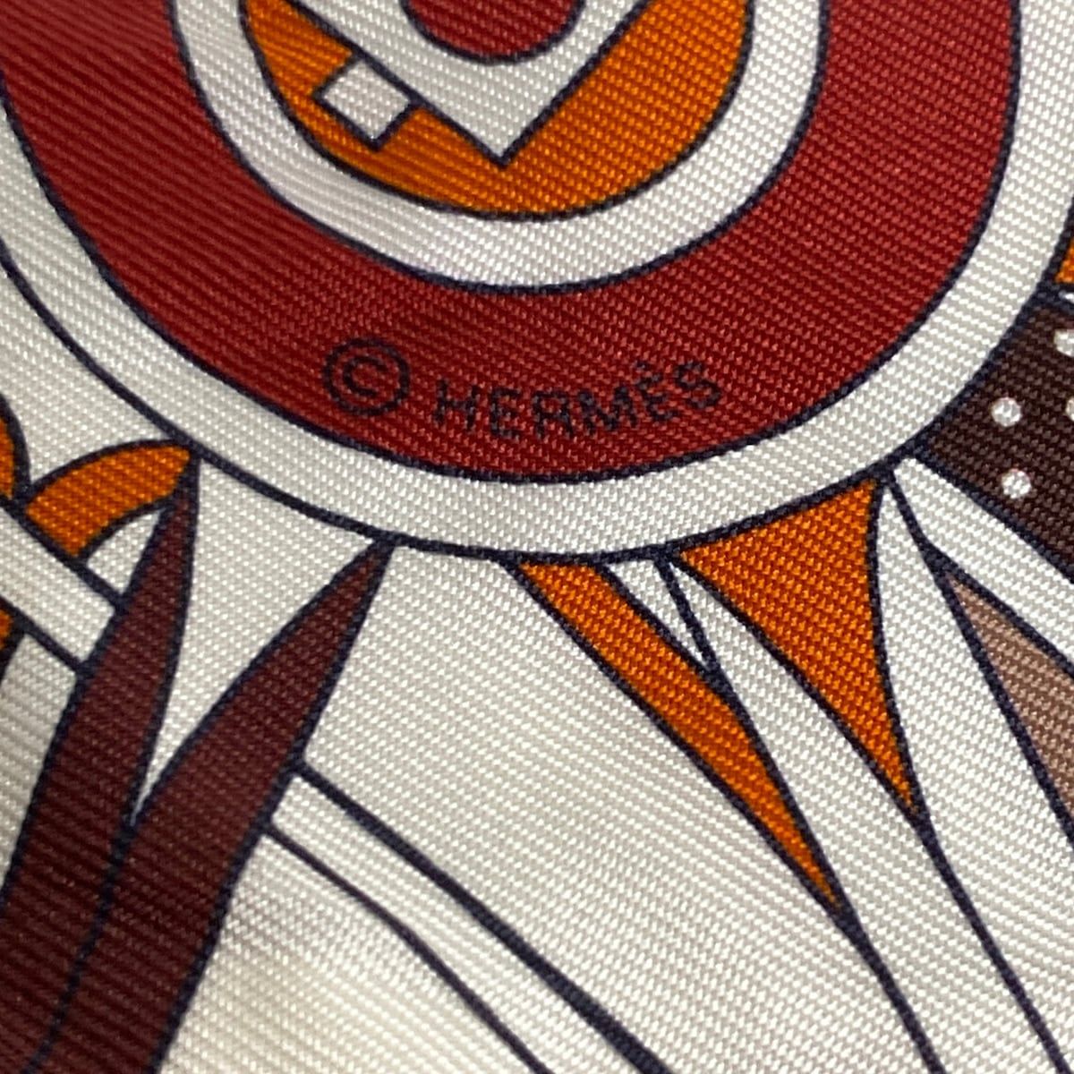 Hermes Scarf Twill White Dark Brown Multi