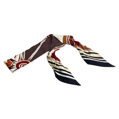 Hermes Scarf Twill White Dark Brown Multi