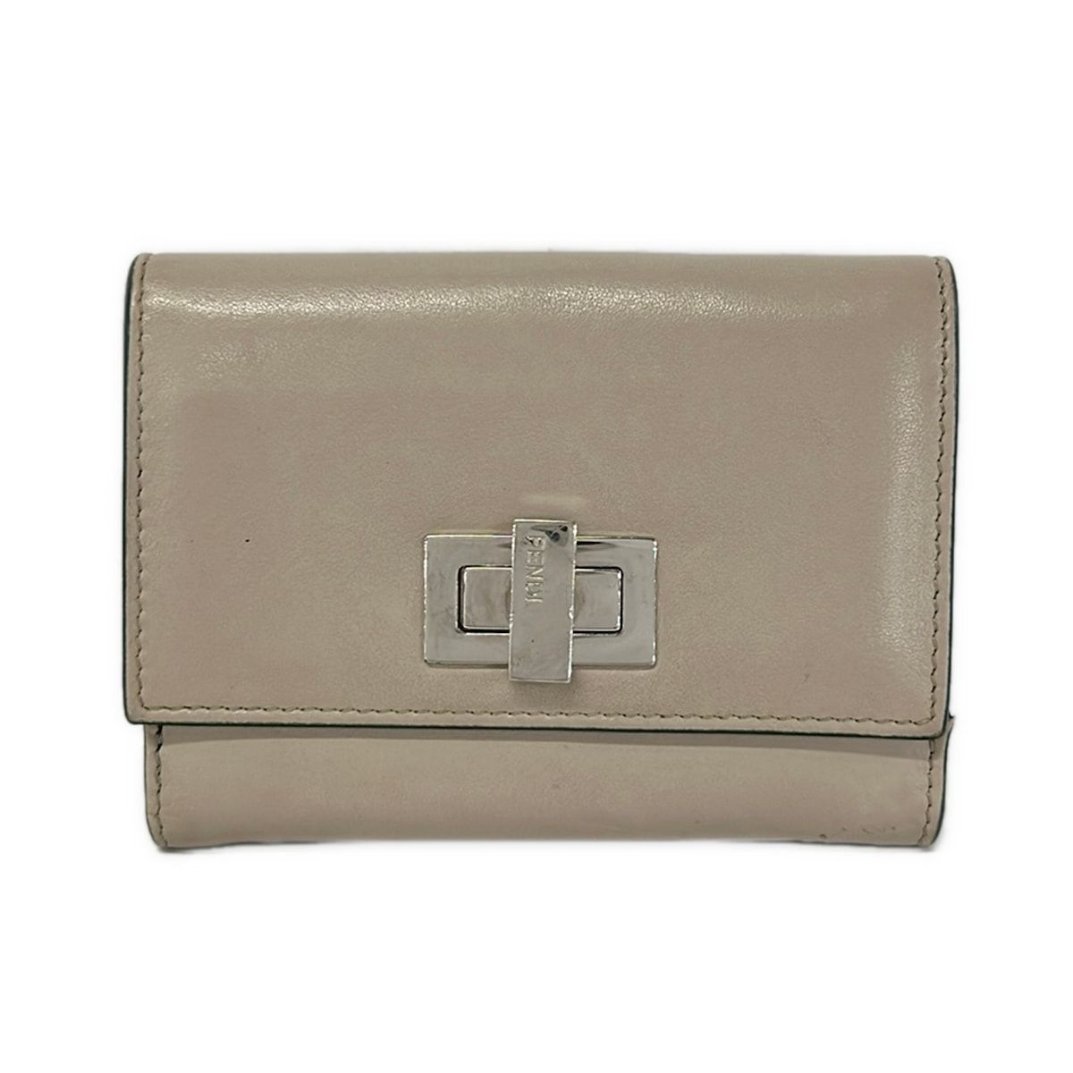 Fendi Bifold Wallet Beige Bordeaux Leather