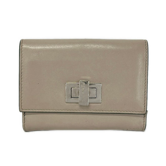 Fendi Bifold Wallet Beige Bordeaux Leather