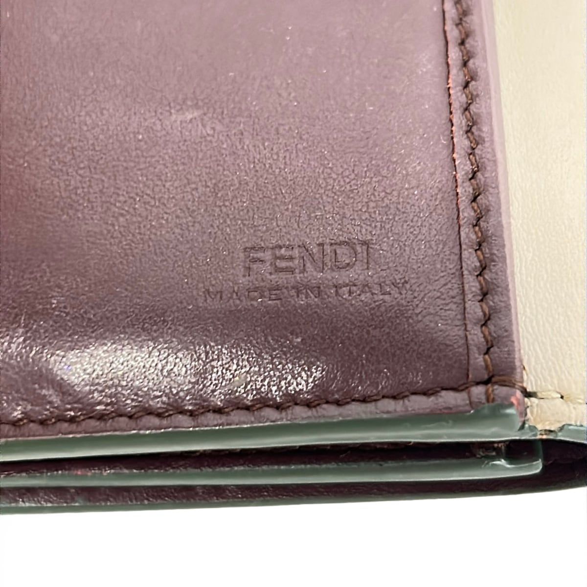 Fendi Bifold Wallet Beige Bordeaux Leather