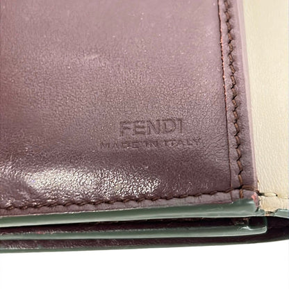 Fendi Bifold Wallet Beige Bordeaux Leather