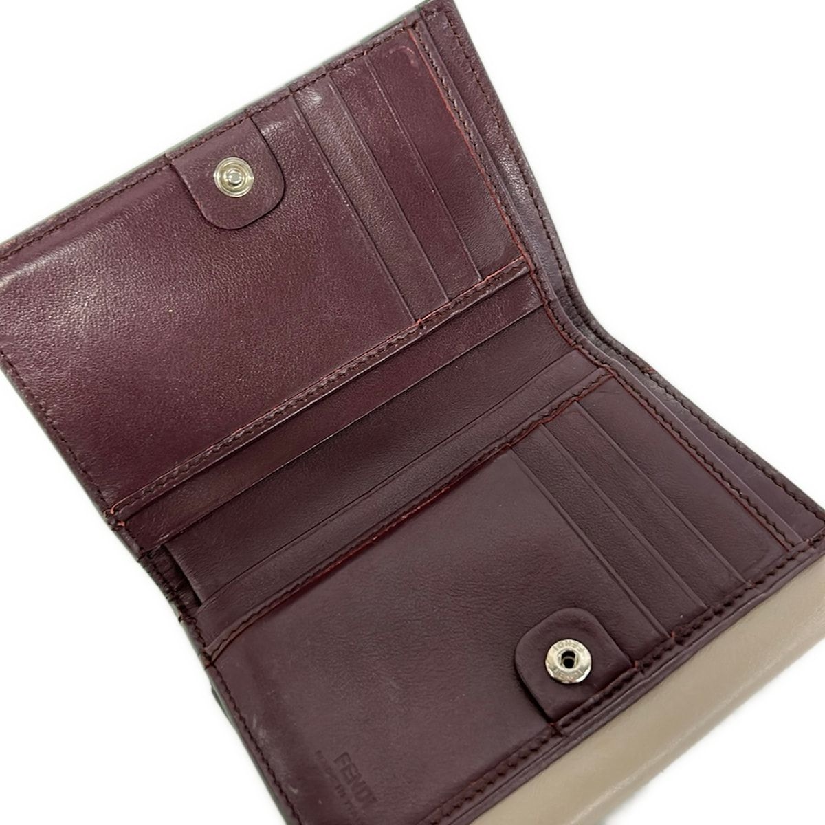 Fendi Bifold Wallet Beige Bordeaux Leather