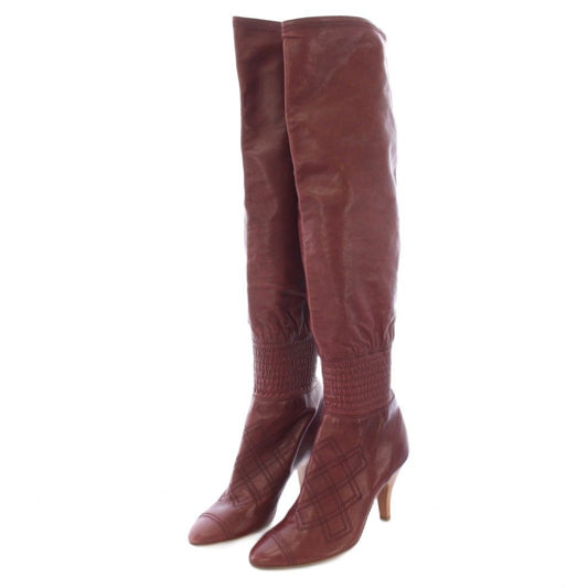 Chanel Long Boots Gathered Embroidery CC Logo 36.5 C Bordeaux TK