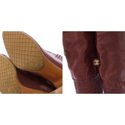 Chanel Long Boots Gathered Embroidery CC Logo 36.5 C Bordeaux TK