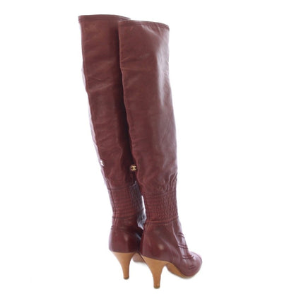Chanel Long Boots Gathered Embroidery CC Logo 36.5 C Bordeaux TK