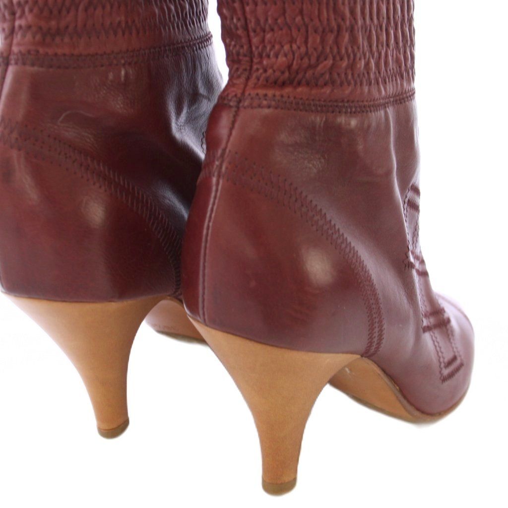 Chanel Long Boots Gathered Embroidery CC Logo 36.5 C Bordeaux TK