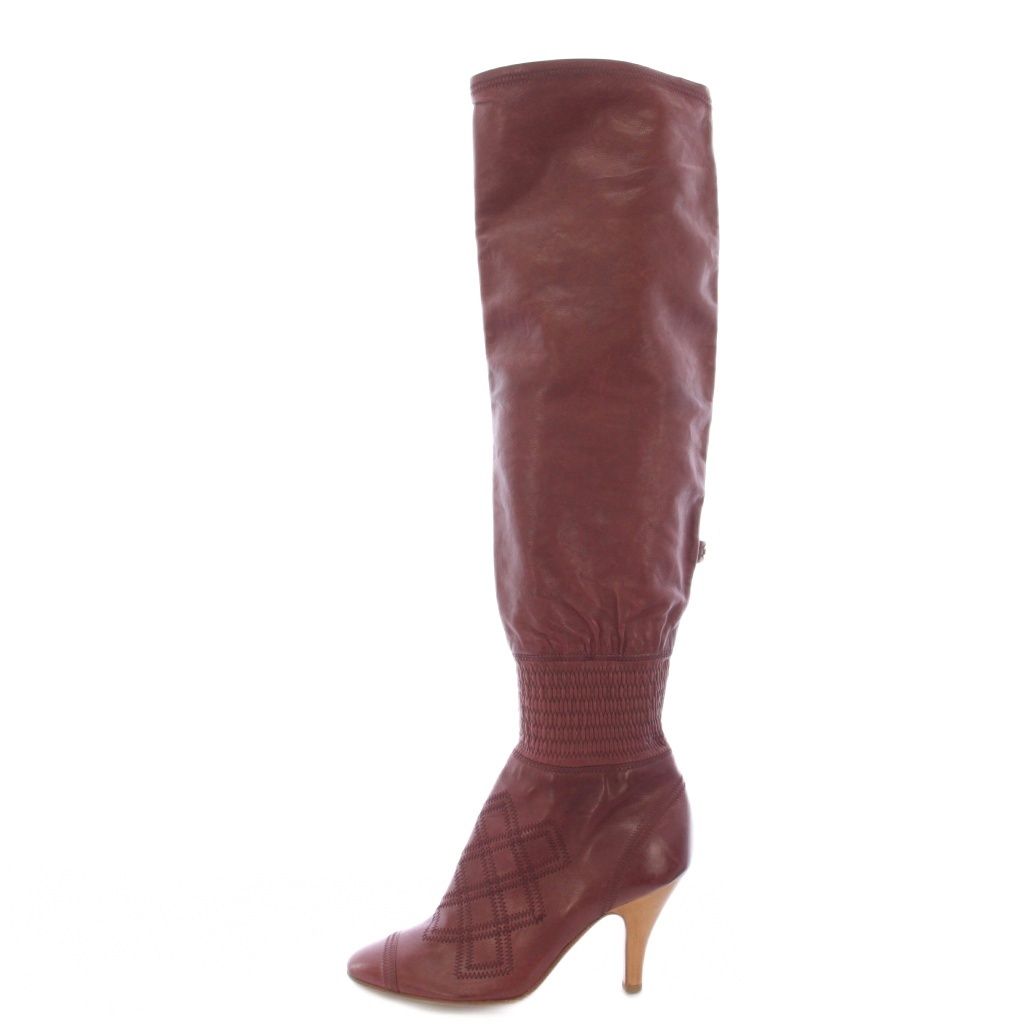 Chanel Long Boots Gathered Embroidery CC Logo 36.5 C Bordeaux TK
