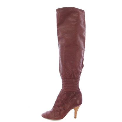 Chanel Long Boots Gathered Embroidery CC Logo 36.5 C Bordeaux TK