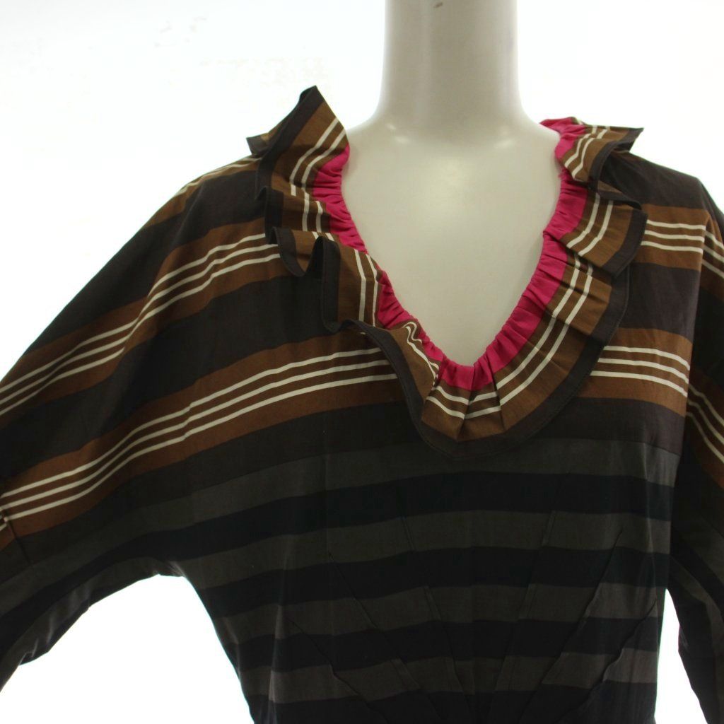 Prada Milan Collection Dress Multicolor Half Sleeve Border Below Knee Length GG
