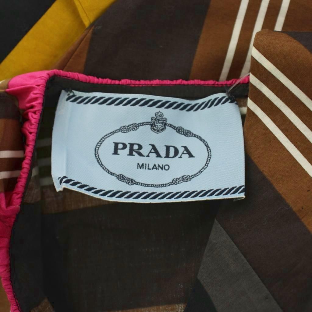 Prada Milan Collection Dress Multicolor Half Sleeve Border Below Knee Length GG